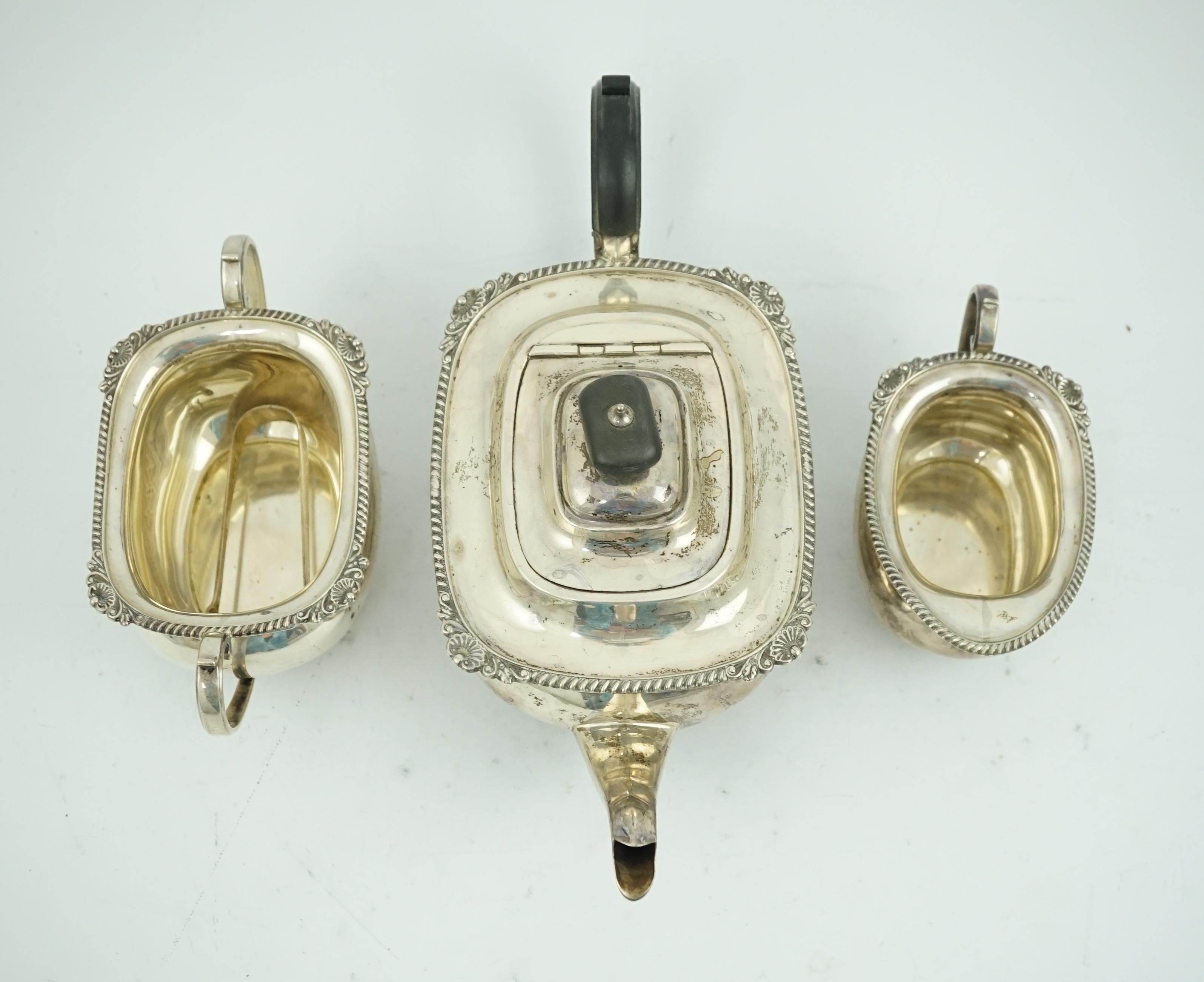 A George VI silver three piece tea set, by George Howson